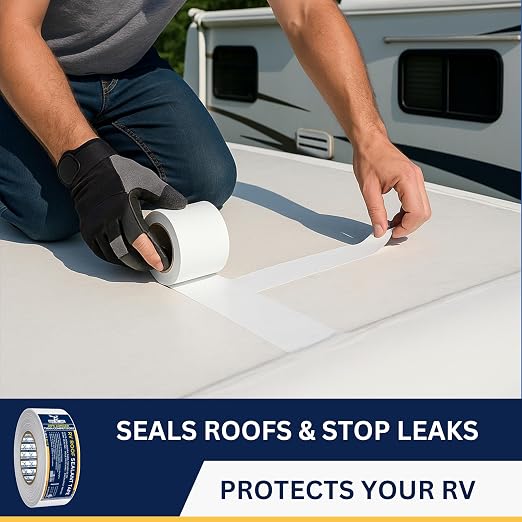 8 Pack Buck RV Roof Sealant Tape – 6 Inch x 55ft, 40 Mil – Waterproof RV Tape for Roof Repair, Seams, Skylights, Vents & Window Leaks on Camper, Trailer & Boat, UV Resistant & Weatherproof, White