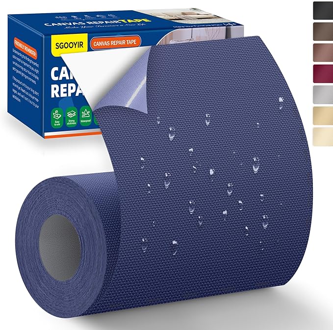 Self-Adhesive Canvas Repair Tape, 4" x 80" Waterproof Canvas Repair Patch, Fabric Patch Repairs Kit for Furniture, Tents, Sunbrellas, Boat Covers Awnings, Couches, Clothes, Bags Darker Blue