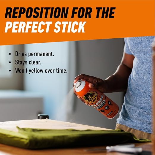 Gorilla Heavy Duty Spray Adhesive, Clear Glue, 14 Ounce (Pack of 12) - All Purpose with Comfort Nozzle for Indoor or Outdoor