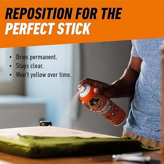 Gorilla Heavy Duty Spray Adhesive, Multi Purpose & Repositionable, Clear, 14 oz (Pack of 2) Bonds Paper, Cardboard, Foam, Fabric, Photo Safe, Non-Yellowing, Indoor & Outdoor