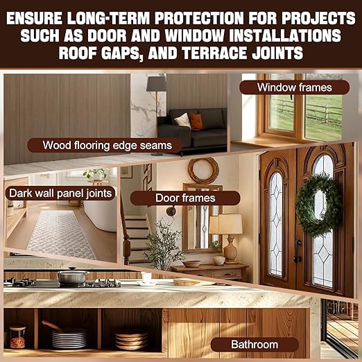 Brown Silicone Caulk, Brown Caulking for Wood Waterproof Durable Strong Elastic Excellent Sealing Ability for Doors Windows Walls Furniture, 100ml