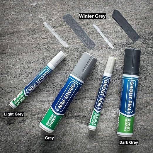 Grout Pen Tile Paint Marker: Waterproof Grout Paint, Tile Grout Colorant and Sealer Pen - Winter Grey, Narrow 5mm Tip (7mL) - 3 Pack