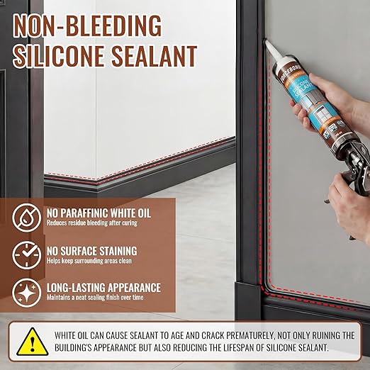 2 Pack Black Silicone Caulk, Neutral Black Caulking Waterproof, 10.1OZ Silicone Sealant for Filling Gaps and Cracks, Shower, Bathroom, Windows & Doors, Bathtub, RV, Pest Entry Blocking