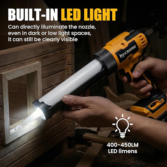 Electric Caulking Gun With 2X2000mAh Batteries, 10 Oz Cordless Caulk Gun with Adjustable Speed, LED Light, Battery Powered Caulking Gun for Filling, Sealing, Repair