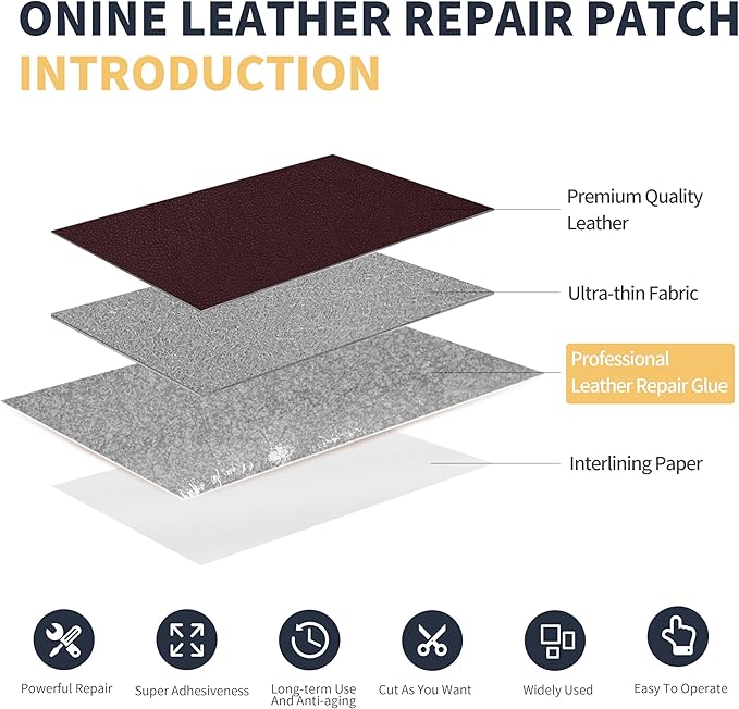 ONine Leather Repair Patch，Leather Repair Tape, 3 x 60 inches Leather Repair Patch for Furniture,Vinyl Repair Kit，Leather Couch Patch，for Sofas, Furniture, Car Seats, Office Chairs(Mulberry)