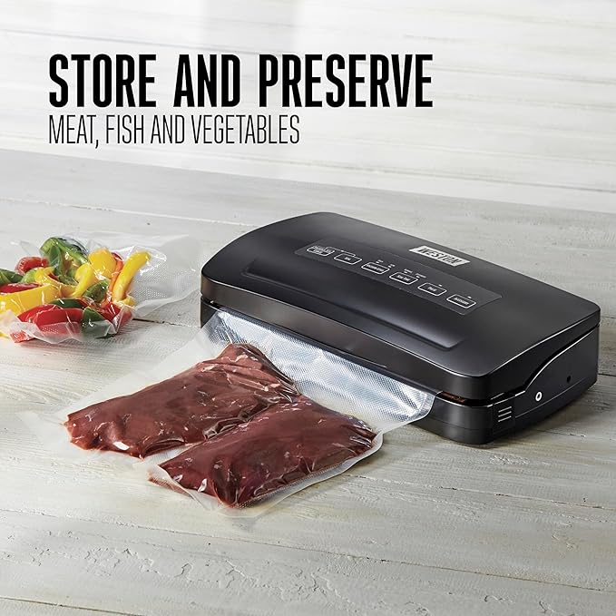 Weston Vacuum Sealer Machine for Food Preservation & Sous Vide, Seals Bags up to 11” Wide, 110 Watts, 22.5” HG Strength, Pulse Function, Includes Roll Storage and Starter Pack, Black (65-3001-W)