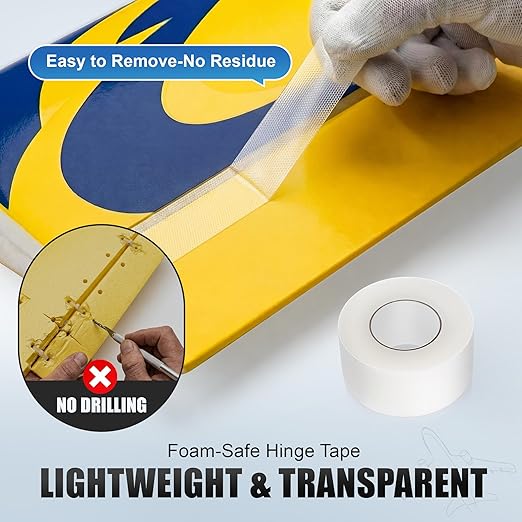 1" x 10 Yards Foam RC Plane Hinge Tape, Model Airplane Hinge Control Surface Tape for Aileron Elevator Rudder, Flexible Transparent Adhesive for Foam RC Airplane Repair, 1 Roll