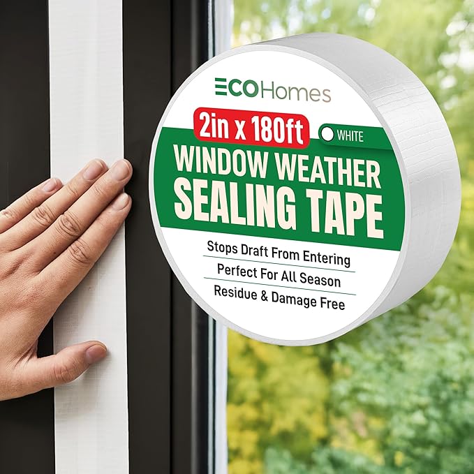 ECOHomes Window Weather Sealing Tape | Winter Weather Stripping Tape to Block Cold Drafts Through Window Gaps and AC Units, Insulation Seal and Draft Blocker for Home (2 Inch by 180 FT, White)