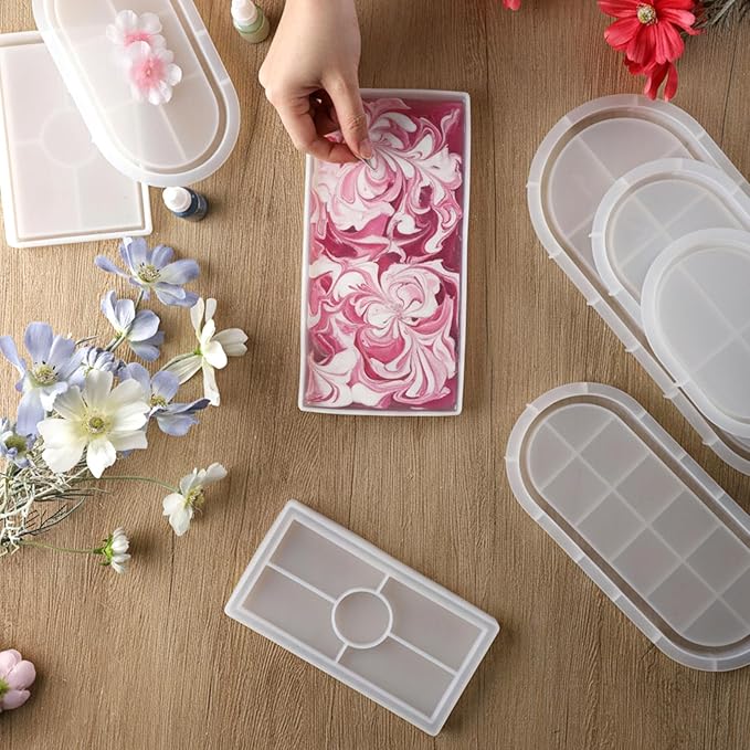 8 Sizes Epoxy Resin Silicone Molds Kit, Rectangular/Oval Resin Art Display Mold, Soft and Easy to Unmold, Silicone Casting Molds, for Soap, Candles, Specimen, Dried Flower, DIY Handicrafts