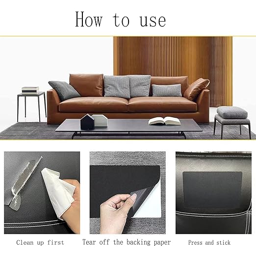 PXBBZDQ Leather Repair Patch Self Adhesive 15.7"×59" Leather Stickers for Car Seats Black Faux Leather Fabric for Upholstery Vinyl Seat Tape for Furniture, Couch Patch Kit for Cars Interior