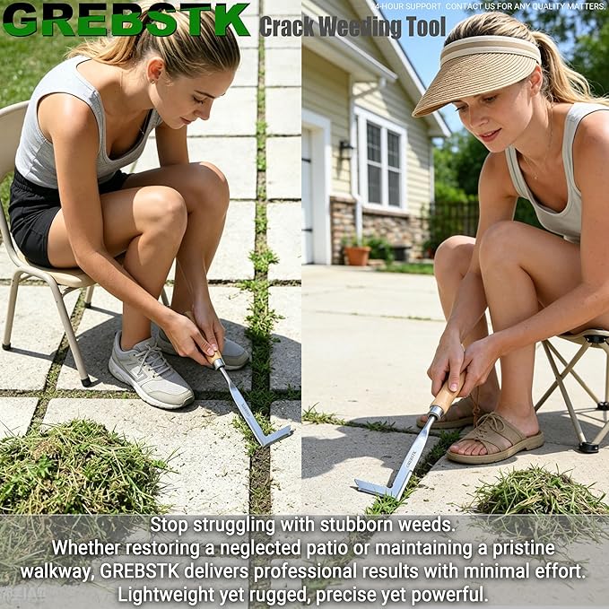 GREBSTK Crack Weeder Crevice Weeding Tool Manual Weeder Beech Handle Lawn Yard Gardening Tool