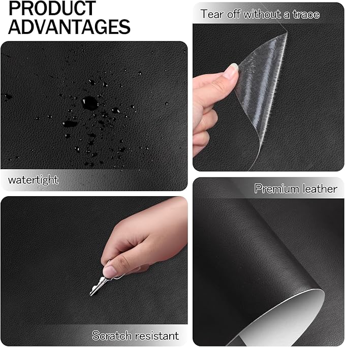 CHEIGHY 2pcs Self-Adhesive Leather Repair Kit for Furniture, Couches, Car Seats 8.2X11 Inch Black PU Vinyl Leather Patch Tape for Sofa, Office Chairs, Jackets
