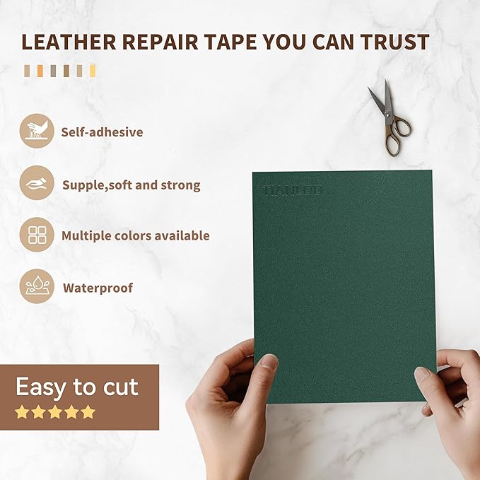 TIANLDD Leather Repair Tape,3.5 x 80 Inches Self Adhesive Leather Repair Patch，Leather Repair Kit for Furniture，Couches,Car Seats,Cabinets,Handbags(Dark Green-Fine Lines)