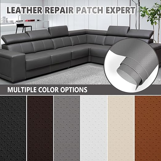 Leather Repair Patch, Breathable Perforated Self Adhesive Repair Patch, Furniture Couch Car Seats Office Chairs Sofa Repair Refurbished Faux Leather Patch (Light Gray,15.7x23.6 inch)