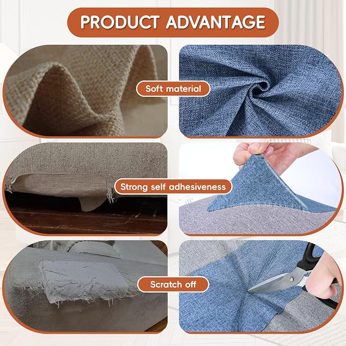 Linen Fabric Repair Tape 2 Pcs 8x12 Inch, Self Adhesive Couch Patch Repair Fabric Tape for Furniture, Linen Patch Kit for Couch, Carpet, Upholstery, Chair, Sofa, Cushion, Bag (Blue)