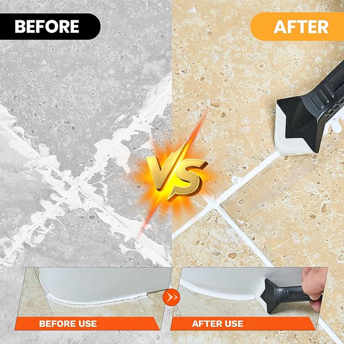Sakerplus 3-in-1 Caulking Tool, Scraper & Silicone Trowel for Grout Removal and Caulk Smoothing, Sealant Application Tool for Bathroom Kitchen Tile Sink Window Frame (Classic with Scraper, 1 Set)