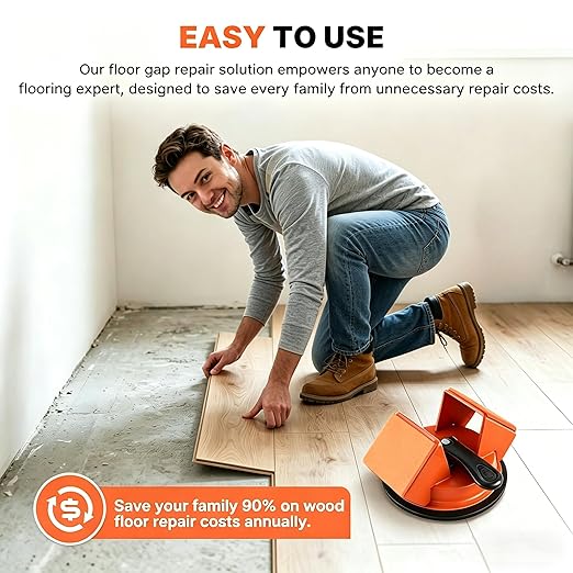 Heavy Duty Floor Gap Repair Tool, 45° Striking Surface Iron Laminate/Vinyl Floor Gap Fixer with Enhanced Suction Cup, Slot Cutter and 5Pcs Sticky Pads, Professional Flooring Gap Closing Tool