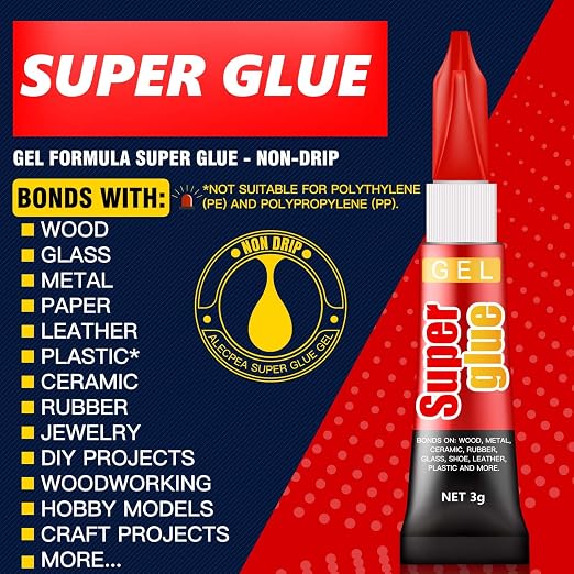 3 Gram (Pack of 48) Single use Super Glue Gel, Super Fast, Thick & Strong Adhesive Superglue, Cyanoacrylate Glue for Hard Plastics, DIY Craft, Ceramics, Frame, Leather, Metal Etc