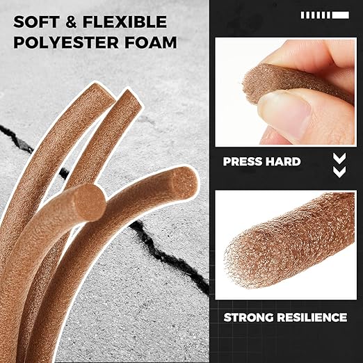 MotiMind 1/4 Inch x 50 ft Foam Backer Rod for Gaps Joints Concrete Crack Filler Caulk Saver Bulk Foam Backing Rod Concrete Filler Rope for Weather Stripping Door Seal (Brown)