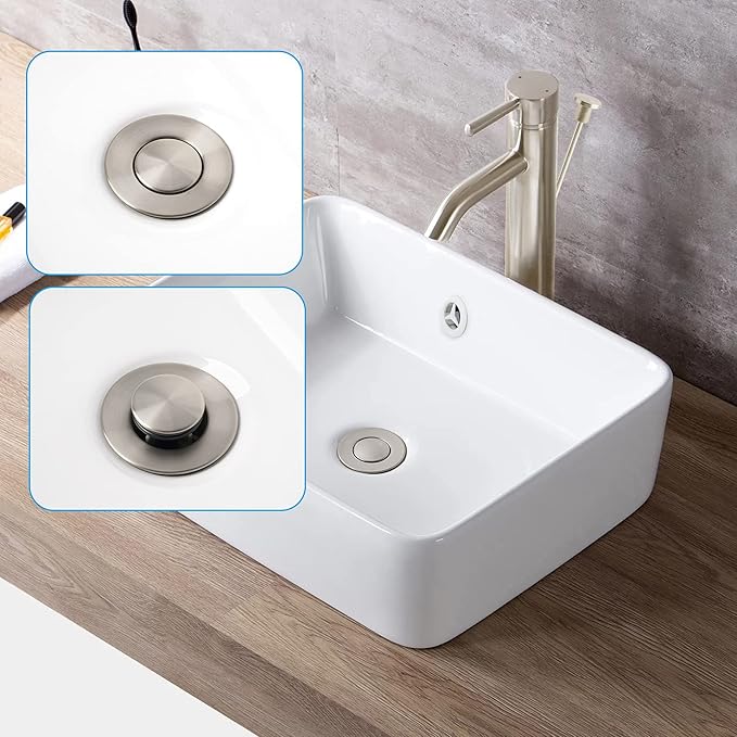 Hibbent 2 Pack Bathroom Sink Drain with Lift Rod, Lavatory Universal Pop Up Drain Stopper with Overflow for Bathroom Vanity Vessel Sink, Compatible with Moen, American Standard Hole, Brushed Nickel