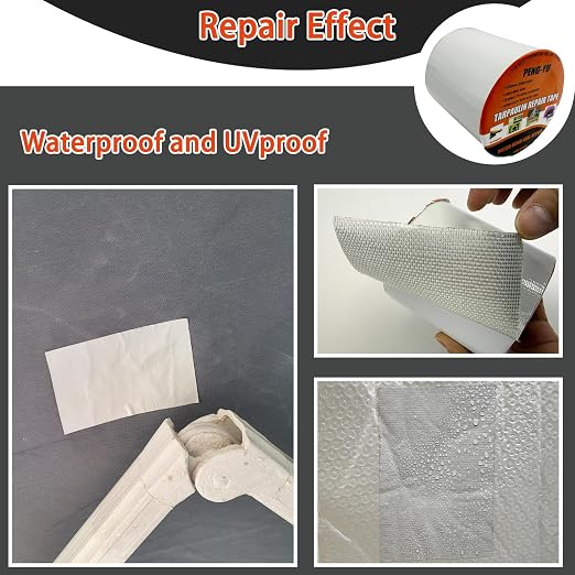 Heavy Duty Awning Repair Tape, Waterproof Strong Adhesive Patch, Instant Fix Tape for Tent, Boat Covers, Tarp, Sail, Canopy, Canvas, Tarpaulin, 4INX20FT, White