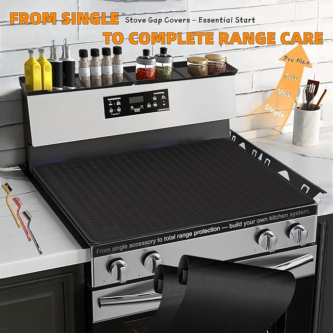 Stove Gap Covers Stainless Steel,2PC Adjustable Length 13.8"–27.5" Width 0.79" Stoves Gap Filler,Heat Resistant&Rustproof Counter Gap Protector,Easy Clean Kitchen Accessories,Bonus 3 Cleaning Brush