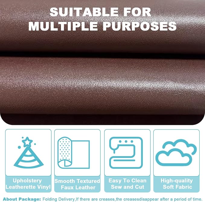 Brown Faux Leather Vinyl Fabric 78"x55" Smooth Solid Color Leather Sheet, Waterproof Synthetic Leather Material for Upholstery Crafts, Sewing DIY Projects, Sofa, Car