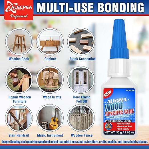 ALECPEA Wood Glue with 3 Precision Applicators - Fast Curing Super Glue for Woodworking, Furniture Repair & Crafts - Strong & Clear, 30g