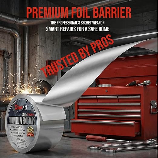 ETERART Heavy-Duty Aluminum Foil Duct Tape - 2" x 20 Yds, High-Temp Seal for HVAC, Dryer Vents & Insulation, Stops Air Leaks & Resists Extreme Heat for Home Repair, Silver