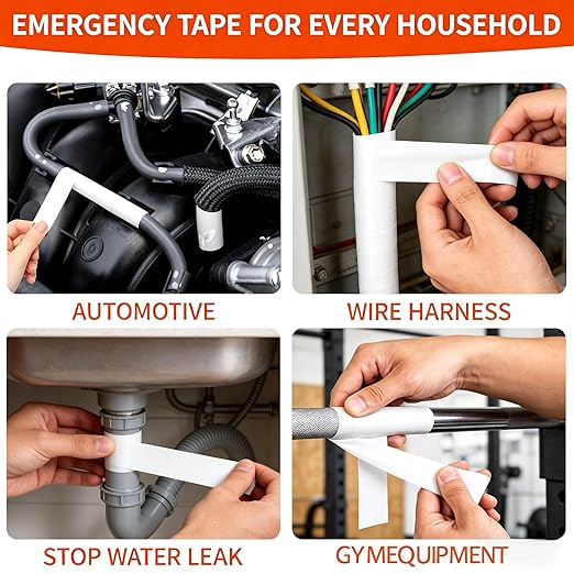Self-Fusing Silicone Tape 1" x 33' x 20mil – Waterproof Emergency Repair Tape for Radiator Hoses, Pipes & Electrical Wiring – Heat Resistant, Insulating, Chemical Resistant, No Residue, White