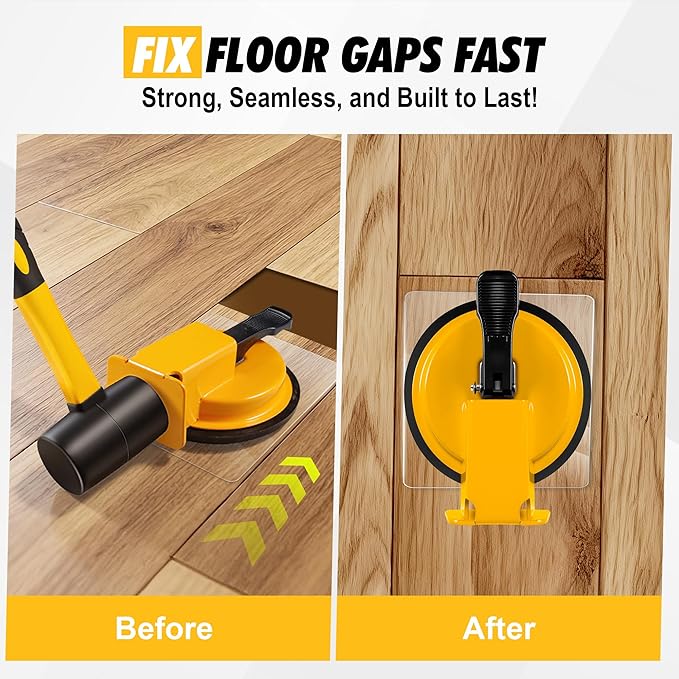 Floor Gap Fixer Tool with Rubber Mallet, Iron Body & Strong Suction Cup, Includes 5 Sticky Pads for Laminate, Vinyl, Wood & Tile Flooring Installation and Repair