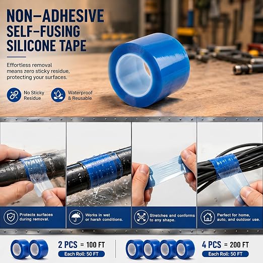 100ft Double Sided Self-Cling Amazing Tape, Non-Adhesive Reusable Vinyl Wrap Tape, Heavy Duty for Plumbing Repairs, Crafts, Sewing, Workshop and Daily Use(Total 100ft)