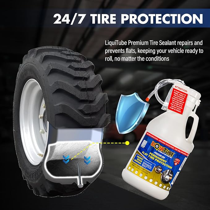Premium Heavy Duty Tire Sealant - Permanent Flat Tire Protection for Trailer and Off Road Tires - Maintain Air Pressure, Balance - Seal Punctures, Bead, Rim, Tire Weathering Leaks (1 Gal)
