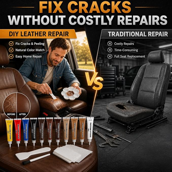 Leather Repair Kit, 10 Colors Vinyl Repair Kit, with Detailed Instructions, Professional Repair Leather Scratch, Tear, Hole, Peeling, Ideal for Car Seats and Furniture, Sofa, Jacket, Shoes, Purse