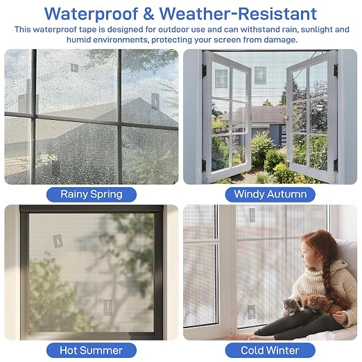 Window Screen Repair Tape 4 in x 40 FT Fiberglass Strong Adhesive Screen Patch, Waterproof Mesh Repair Kit for Window & Door Screen Holes Tears - Black