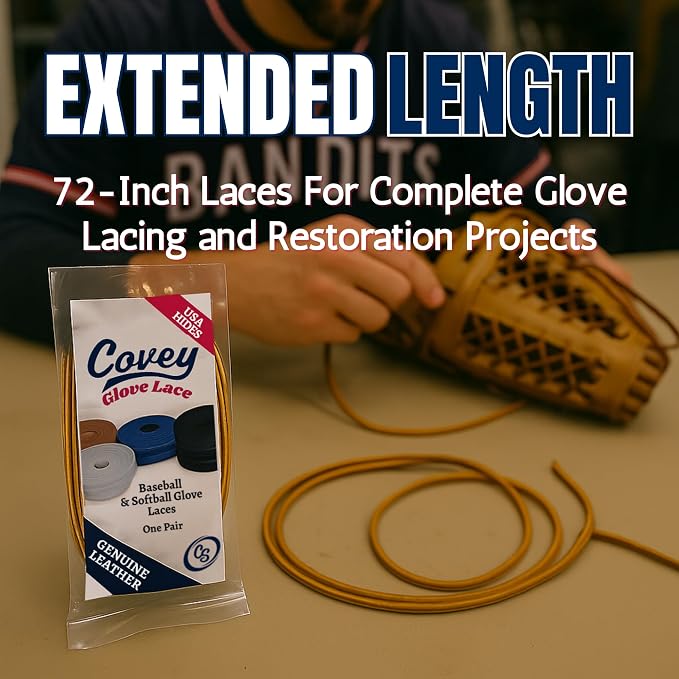 Covey Baseball Glove Lace Kit - 72-Inch Laces for Repair and Relacing | Premium American Rawhide Leather 3/16" Width - Universal Fit for Softball and All Mitt Brands