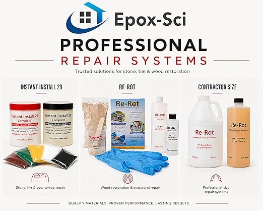Instant Install 29 Permanent Repair of Every Color & Type of Stone & Tile - Now Available with Tints & Tools as II29 Complete 4oz or 20oz Kits - Chips & Cracks - Rebonds & Rebuilds - Dry in 29 Minutes