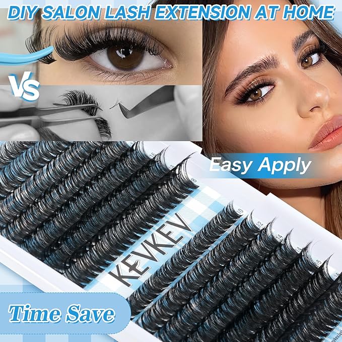 KEVKEV Lash Extension Kit 280Pcs Lash Clusters 60D+80D Eyelash Clusters Kit Individual Lashes With Lash Bond and Seal Lash Tweezers For DIY Lashes (10-18mm)