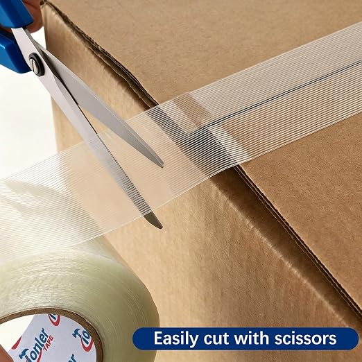 Heavy Duty Filament Strapping Tape 2 Rolls 2" x 60 Yds, Waterproof Weatherproof Strong Adhesive Tape for Shipping, Pallet Securing and Industrial Bundling