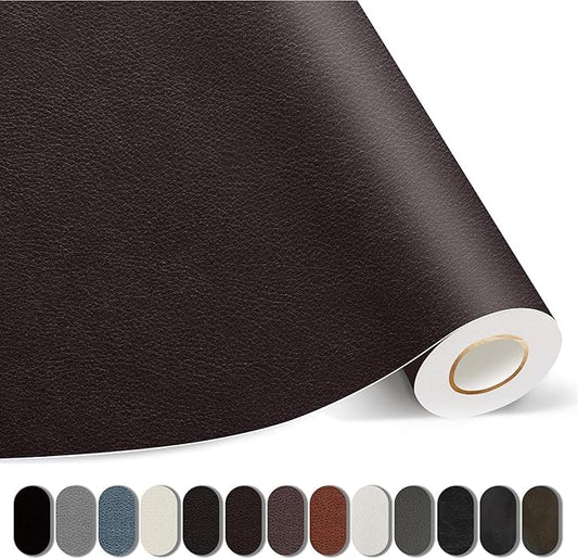 Kangshoon Leather Repair Patches, 17X79 Inch Self-Adhesive Leather Repair Tape, Stretch Vinyl Repair Kit for Couch Furniture Sofas Car Seats (Dark Brown, 17X79 Inch)