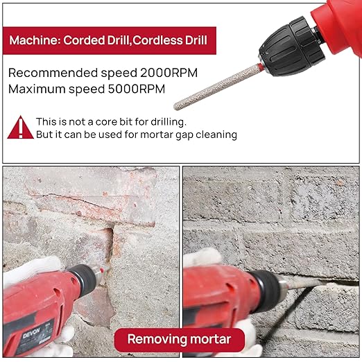 FOCSTOL Diamond Mortar Raking Bit - 2pcs 7.2mm x 74mm Diamond Mortar Router with Round Shank for Mortar Raking Tuck Pointing Masonry Brick Removal