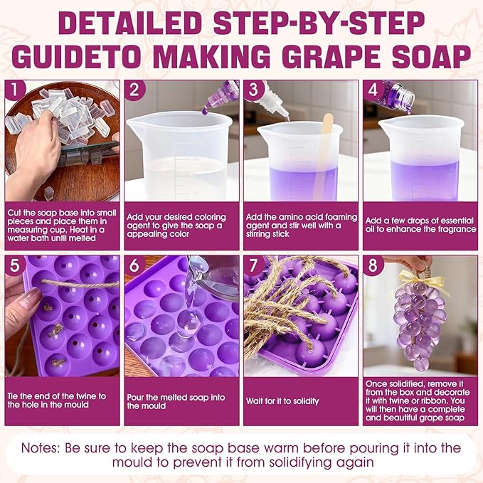 Soap Making Kit for Adults, Grape Soap Complete, Melt and Pour Soap Making Supplies, Contains Mould Soapbase Essential Oils Fragrances and Dried Flowers for Beginners and Mother's Day