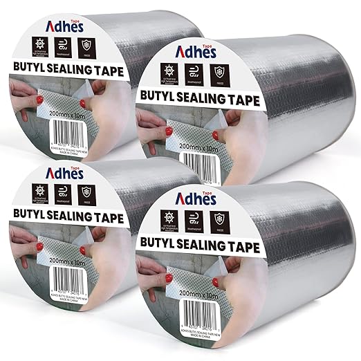 Adhes Butyl Sealing Tape 8 inch x 33feet x 4Rolls, Waterproof Rubber Adhesive Repair Tape for Roof, Window, RV, Pipe, Gutter & Leak Fixing – Weatherproof & UV Resistant