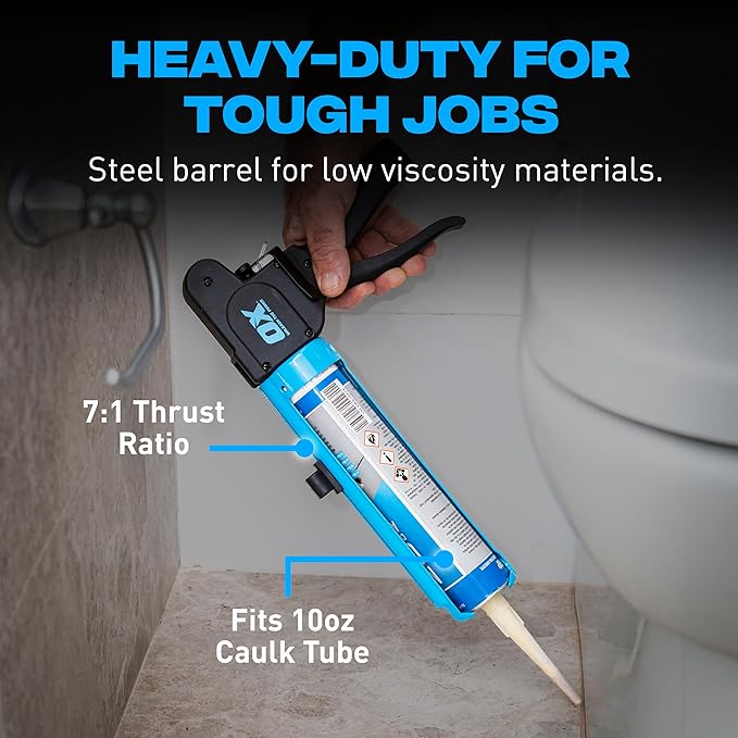 OX Pro Compact Caulk Gun - 10 oz Rodless Manual Caulking Gun Tool - 7:1 Thrust Ratio Designed for Tight Spaces, Includes Belt Clip - Pistola De Silicona