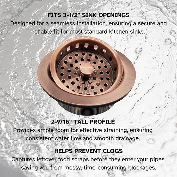 Westbrass D214-50-11 3-1/2" Post Style Large Kitchen Sink Basket Strainer, Antique Copper (50-Pack)