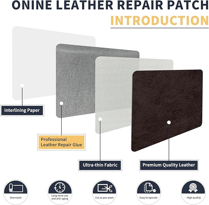 ONine Leather Repair Patch，Leather Repair Tape, 16 x 90 inches Leather Repair Patch for Furniture,Vinyl Repair kit，Leather Couch Patch，for Sofas, Furniture, car Seats, Office Chairs(Dark Brown)