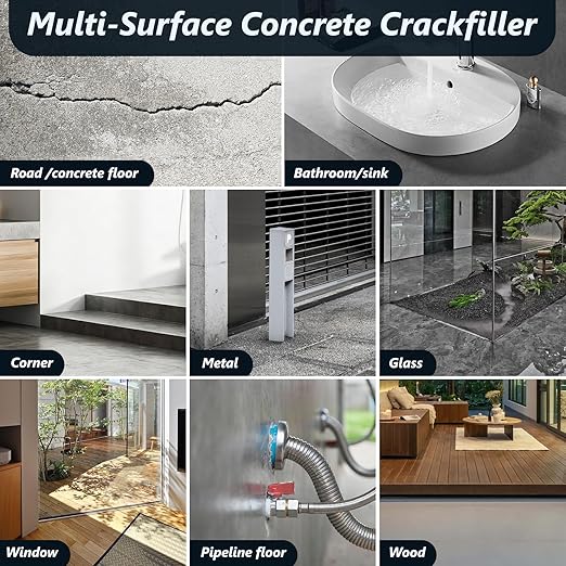 Concrete Crack Filler,1 LB High Elasticity Cement Crack Filler,Self-Leveling Quick-Drying & Waterproof Concrete Caulk,Concrete Repair for Driveway,Walkway,Patio,Joint,Indoor and Outdoor,Grey (16oz)