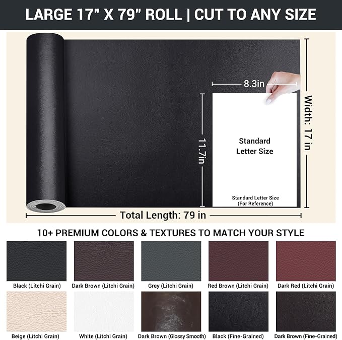 Self Adhesive Leather Repair Patch, Leather Patches for Furniture, Leather Repair Tape for Couch Sofa Car Seat Chair Furniture Repair, Leather Repair Kit (Dark Brown-Glossy Smooth, 17X79 Inch)