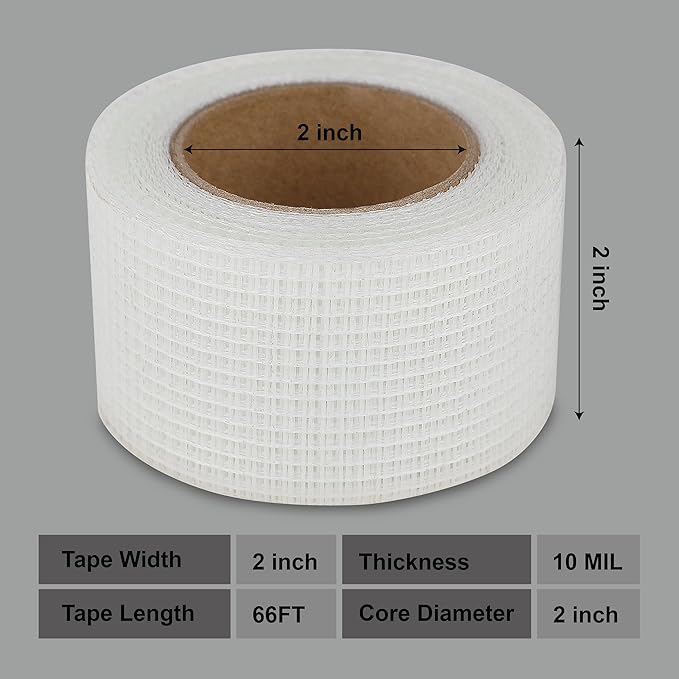 2 Packs Drywall Joint Repair Kit Self Adhesive Fiberglass Drywall Repair Patch Wall Holes Repair Kit Self Adhesive Fiberglass Wall Crack Repair Patch(2 Rolls of 2 Inch x 66 Feet)