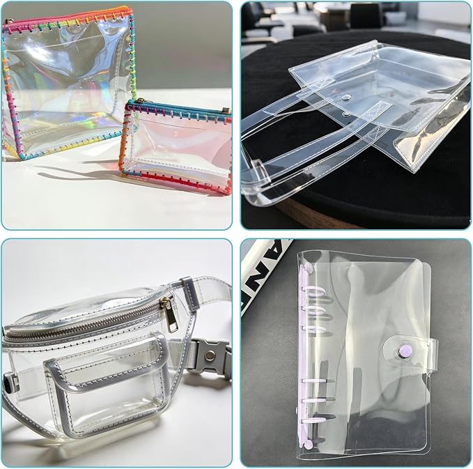 Clear Vinyl Fabric for Sewing, Transparent PVC Vinyl Roll 11.8" x 48"(30cmx122cm) Super Clear Vinyl Sheets, 0.5 mm Waterproof Vinyl Fabric for Making Handags Bows, Bags and DIY Crafts